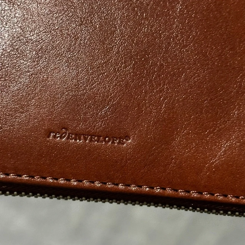 RedEnvelope Brown Leather Travel Tech Tie Organizer Zip Folio Case DAF Initials